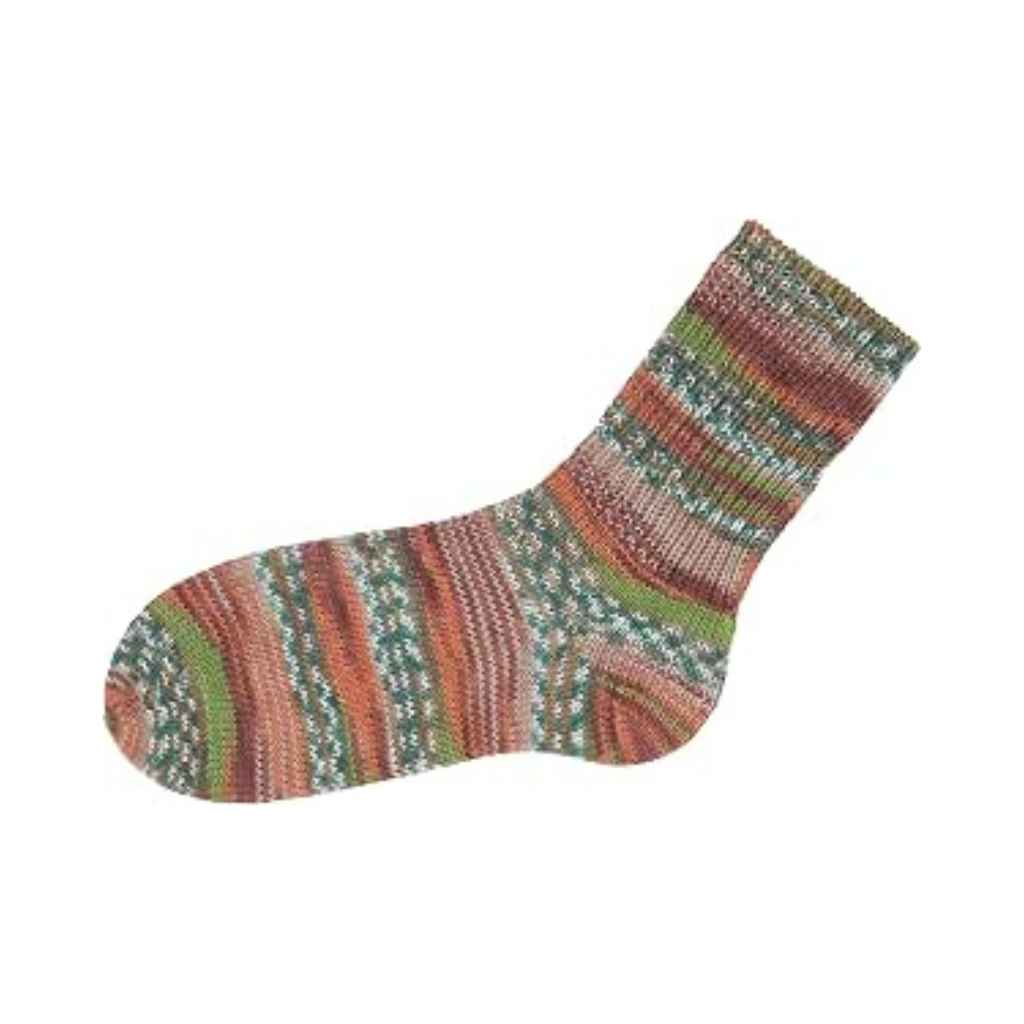 Gründl Hot Socks Lazise Sockenwolle, Farbe 07 tannenmoosgrün salatgrün rostbraun kürbis meliert bei Lieblingsgarn