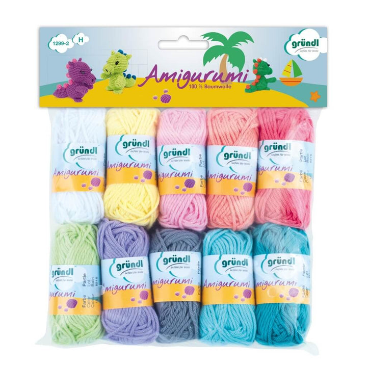 Gründl Amigurumi Häkelgarn Set 10 x 10 g, Farbe 02 Pastell – Baumwolle bei Lieblingsgarn