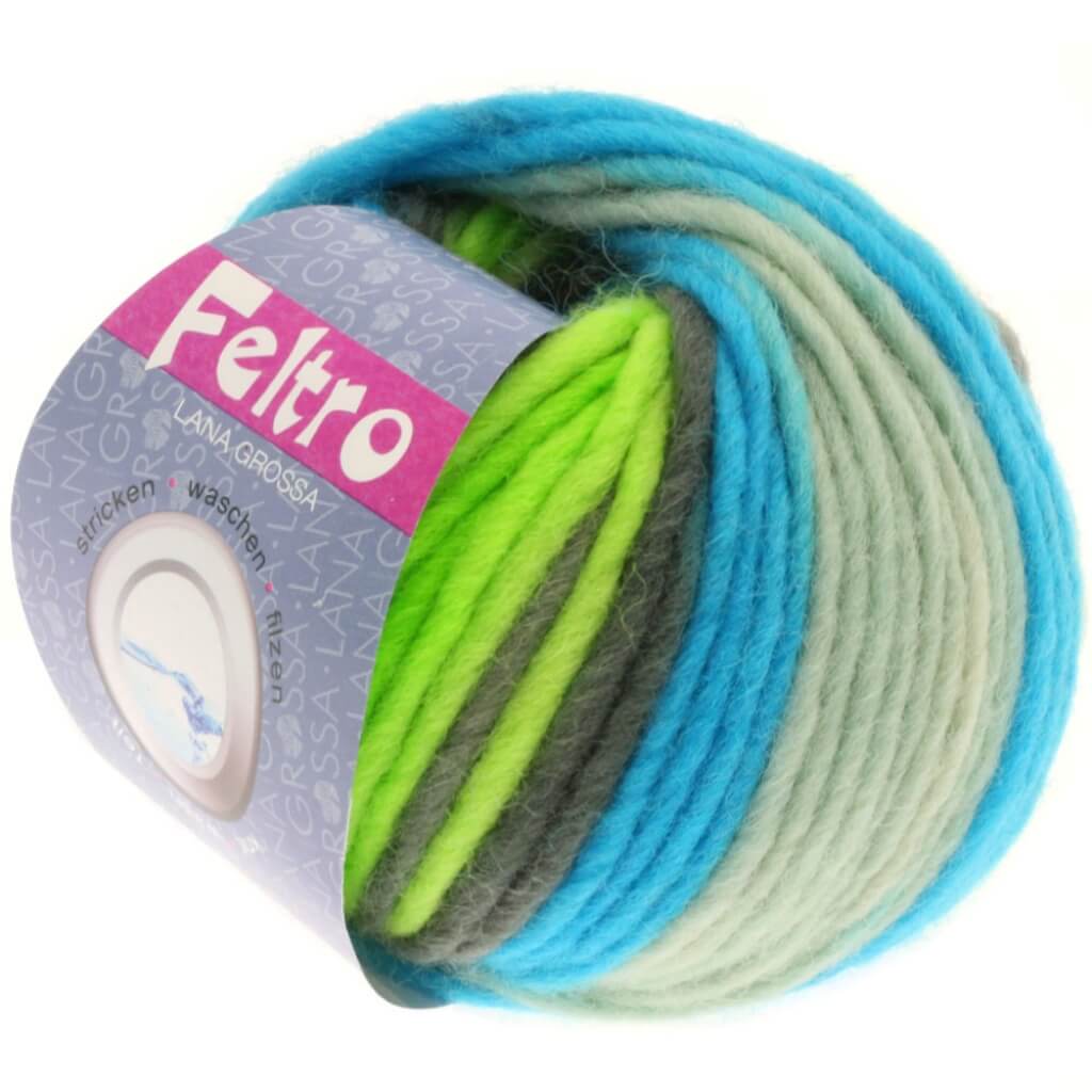 Lana Grossa Feltro Print 50g, Farbe 336 Türkisblau/Giftgrün/Schiefer/Hellgrau – Schurwolle bei Lieblingsgarn