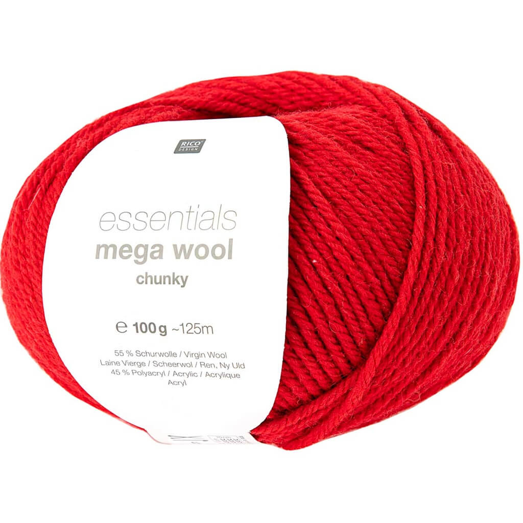 Rico Design Essentials Mega Wool Chunky 100g, Farbe 009 Rot – Acryl und Schurwolle bei Lieblingsgarn