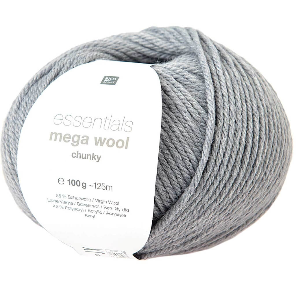 Rico Design Essentials Mega Wool Chunky 100g, Farbe 013 Hellgrau – Acryl und Schurwolle bei Lieblingsgarn