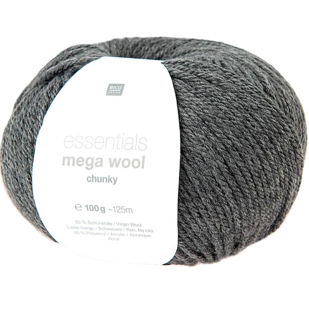 Rico Design Essentials Mega Wool Chunky 100g, Farbe 015 Anthrazit – Acryl und Schurwolle bei Lieblingsgarn