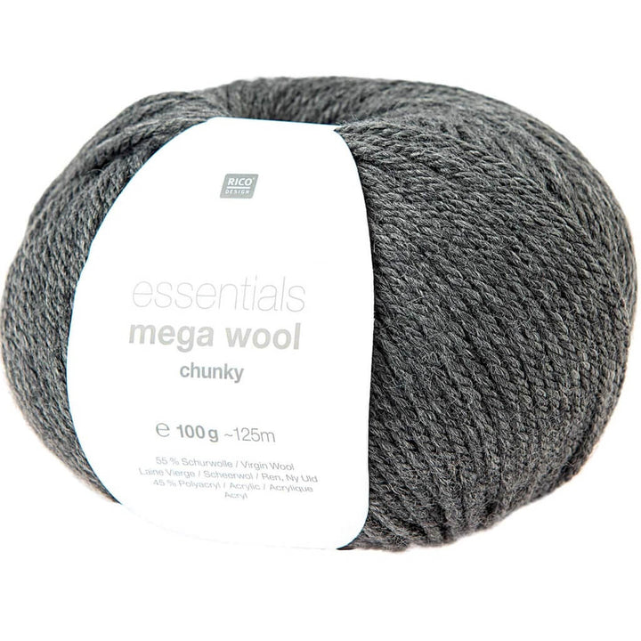 Rico Design Essentials Mega Wool Chunky 100g, Farbe 015 Anthrazit – Acryl und Schurwolle bei Lieblingsgarn