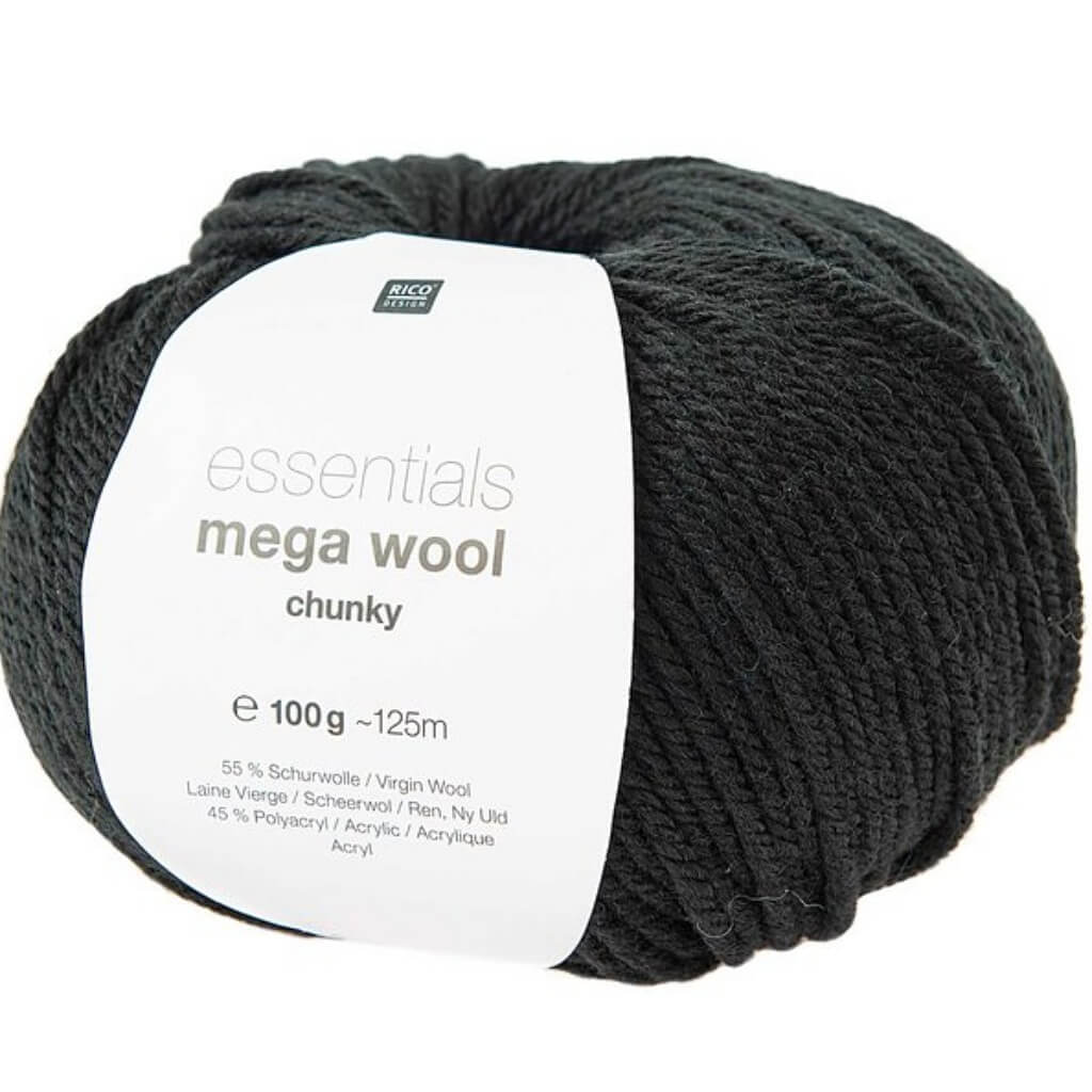 Rico Design Essentials Mega Wool Chunky 100g, Farbe 016 Schwarz – Acryl und Schurwolle bei Lieblingsgarn