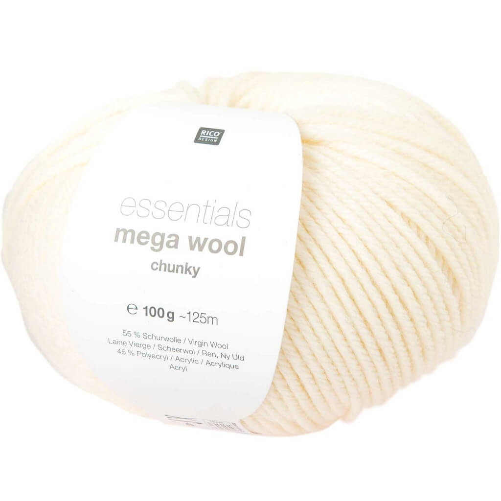 Rico Design Essentials Mega Wool Chunky 100g, Farbe 001 Creme – Acryl und Schurwolle bei Lieblingsgarn