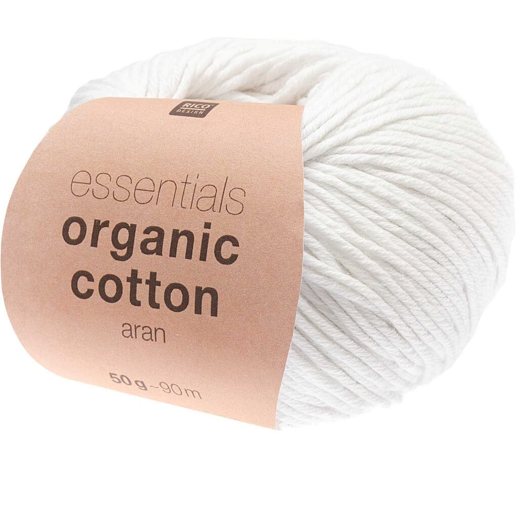 Rico Design Essentials Organic Cotton Aran 50g, Farbe 001 Weiß – Baumwolle bei Lieblingsgarn