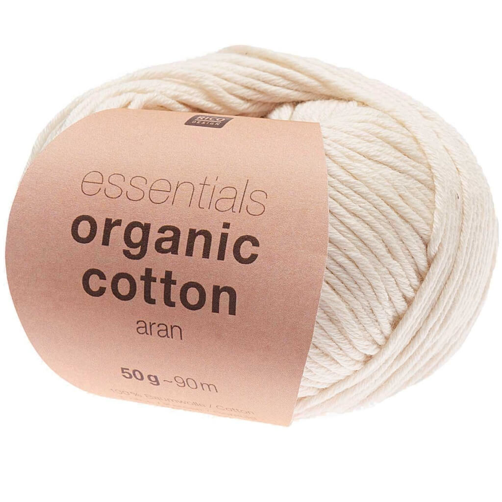 Rico Design Essentials Organic Cotton Aran 50g, Farbe 002 Creme – Baumwolle bei Lieblingsgarn