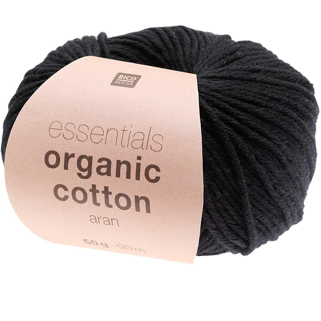 Rico Design Essentials Organic Cotton Aran 50g, Farbe 020 Schwarz – Baumwolle bei Lieblingsgarn