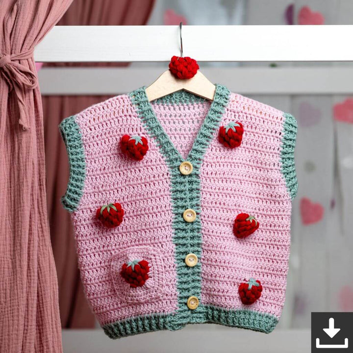 Mahira Duran Pattern Erdbeer Weste Häkelanleitung - Chicka Design (PDF) bei bei bei bei Lieblingsgarn