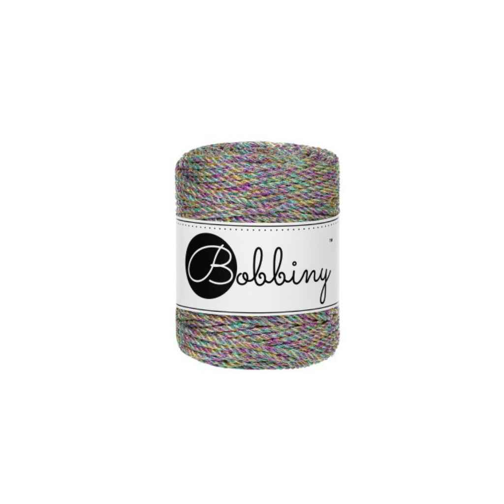 Bobbiny Metallic Makramee Garn 3 mm x 50 m gedreht, Farbe Metallic Aurora – Baumwolle und Polyester bei Lieblingsgarn