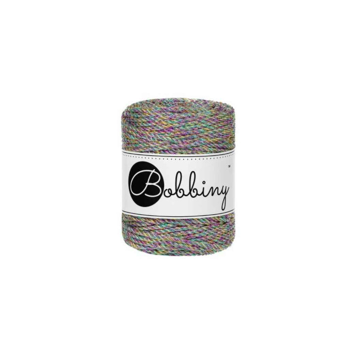 Bobbiny Metallic Makramee Garn 3 mm x 50 m gedreht, Farbe Metallic Aurora – Baumwolle und Polyester bei Lieblingsgarn
