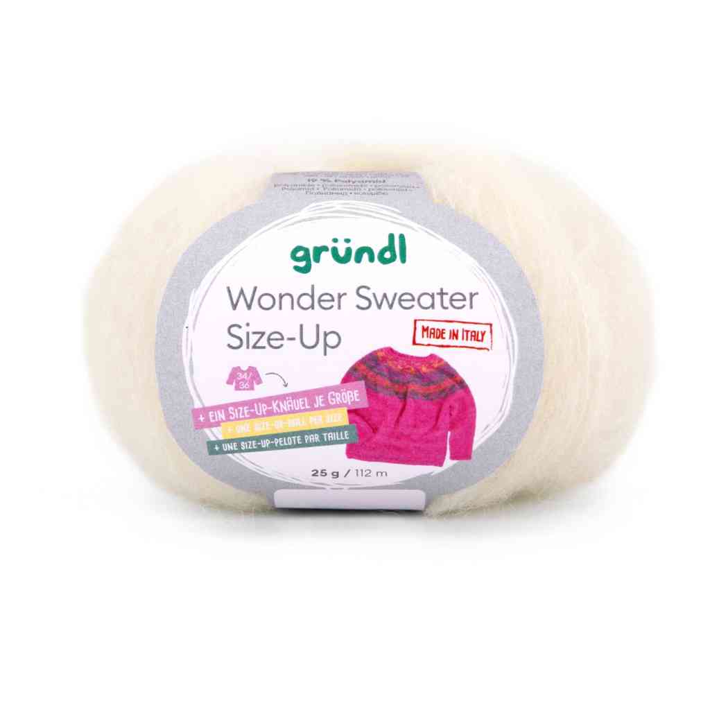 Gründl Wonder Sweater Size-Up, Farbe 01  creme – Alpaka und Synthetik bei Lieblingsgarn
