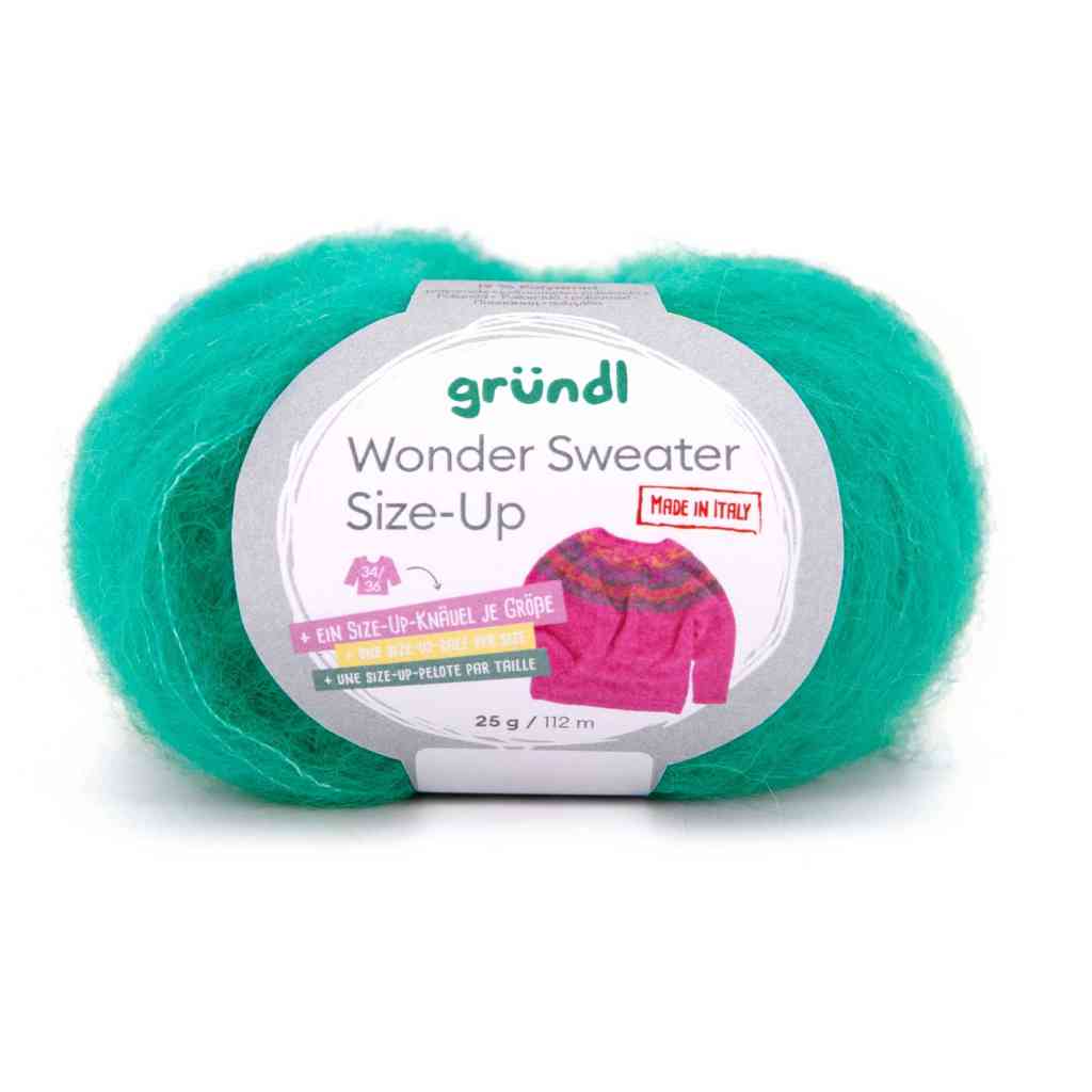 Gründl Wonder Sweater Size-Up, Farbe 04  smaragd – Alpaka und Synthetik bei Lieblingsgarn