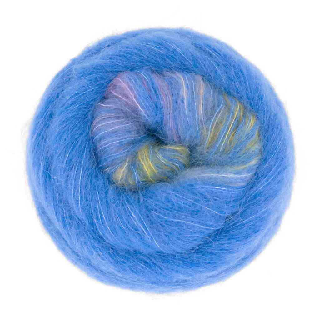 Gründl Wonder Sweater, Farbe 03  azurblau flieder curry creme – Alpaka und Synthetik bei Lieblingsgarn