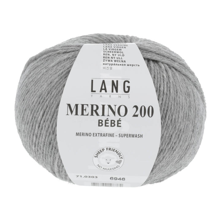Lang Yarns Merino 200 Bebe - 50g, Farbe 71.0303 Hellgrau Mélange – Merino und Schurwolle bei Lieblingsgarn
