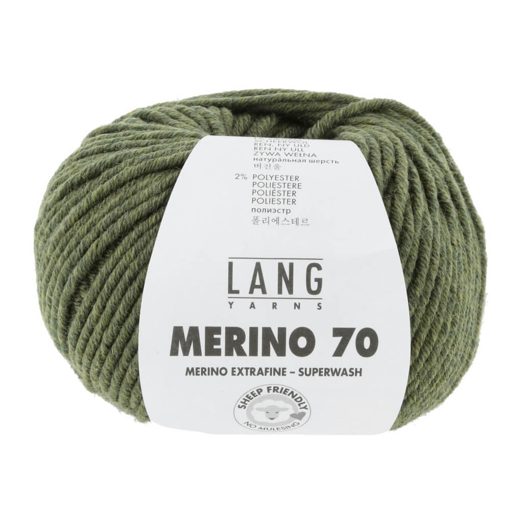 Lang Yarns Merino 70, Farbe 733.0398 Dunkelolive Mélange – Merino und Polyester bei Lieblingsgarn
