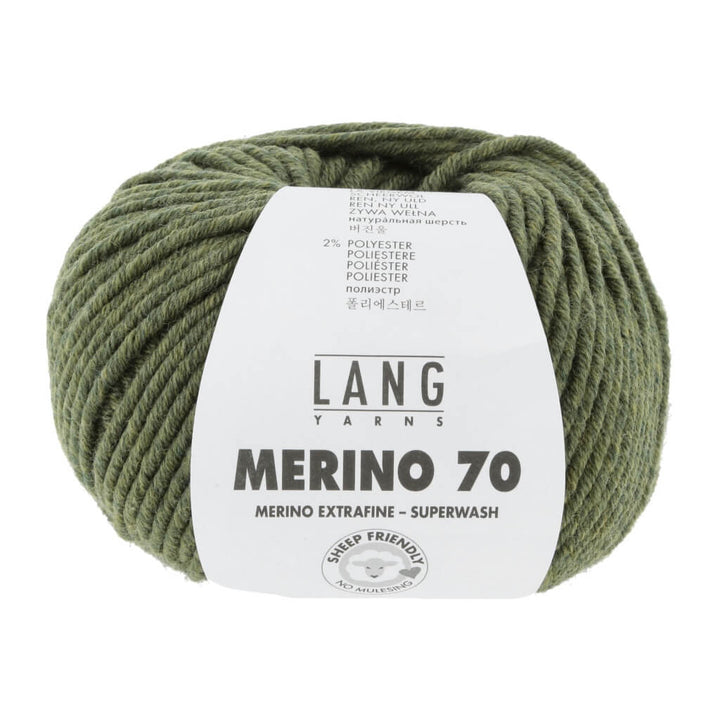 Lang Yarns Merino 70, Farbe 733.0398 Dunkelolive Mélange – Merino und Polyester bei Lieblingsgarn