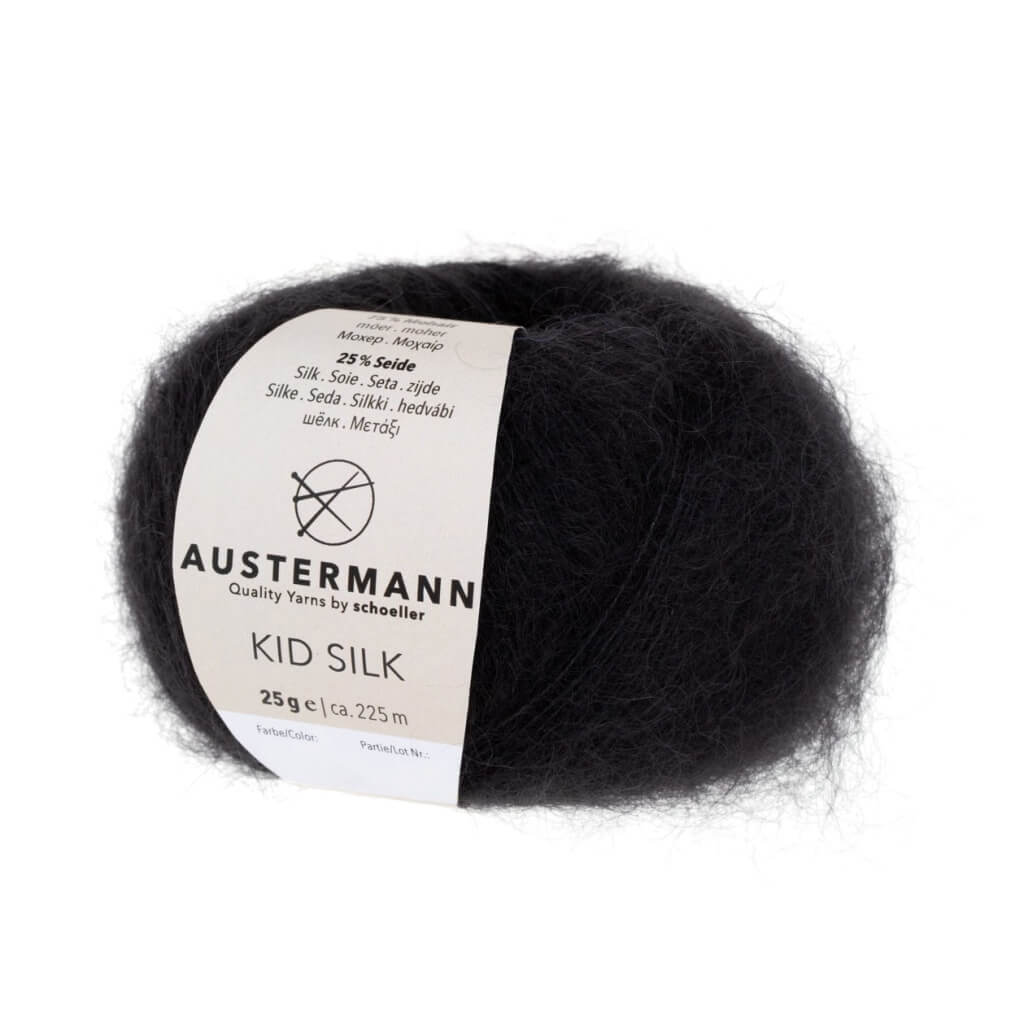 Austermann Kid Silk 25g, Farbe 2 Schwarz – Mohair und Seide bei Lieblingsgarn