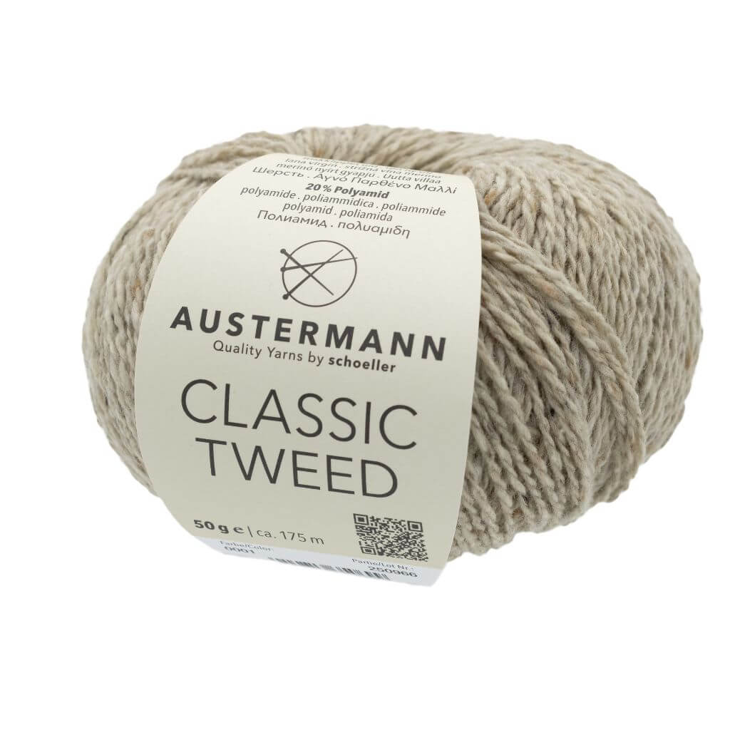 Austermann Classic Tweed, Farbe 1 Natur – Schurwolle und Synthetik bei Lieblingsgarn