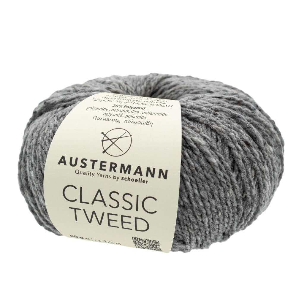 Austermann Classic Tweed, Farbe 2 Mittelgrau – Schurwolle und Synthetik bei Lieblingsgarn