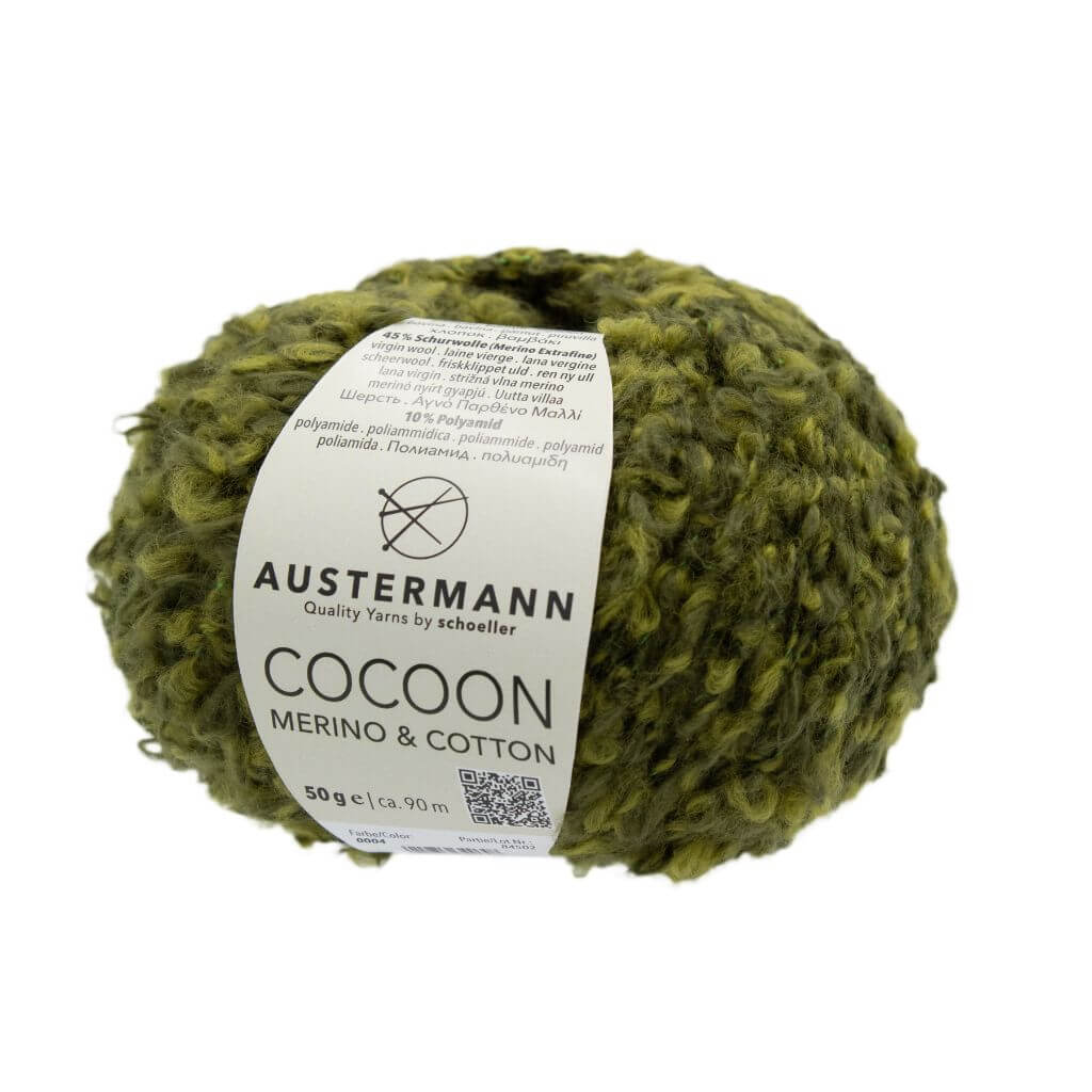 Austermann Cocoon, Farbe 4 Oliv – Baumwolle, Merino und Synthetik bei Lieblingsgarn