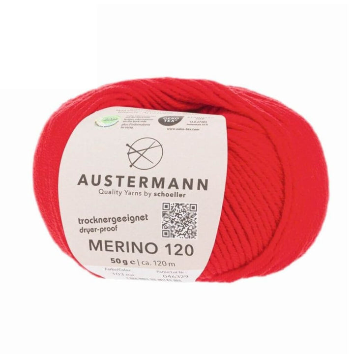 Austermann Merino 120 Exp, Farbe 103 Rot – Merino und Schurwolle bei Lieblingsgarn
