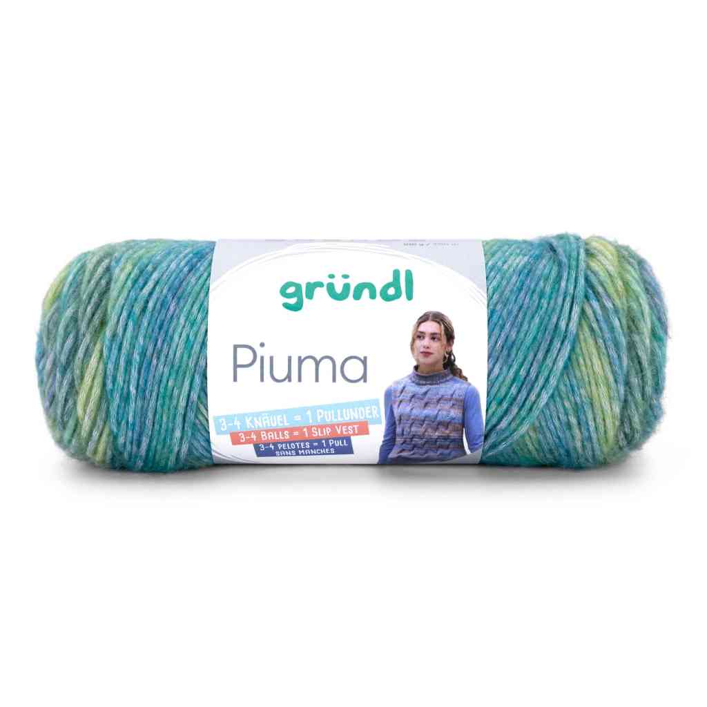 Gründl Piuma, Farbe 09  grasgrün limette tintenblau blaugrün – Baumwolle bei Lieblingsgarn