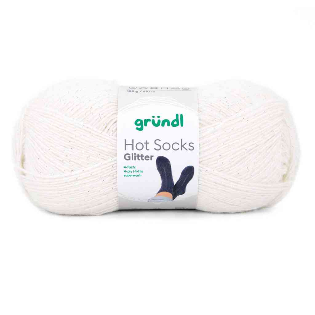 Gründl Hot Socks Glitter Sockenwolle, Farbe 01  ecru glitter – Schurwolle und Synthetik bei Lieblingsgarn