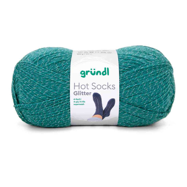 Gründl Hot Socks Glitter Sockenwolle, Farbe 05  petrol glitter – Schurwolle und Synthetik bei Lieblingsgarn