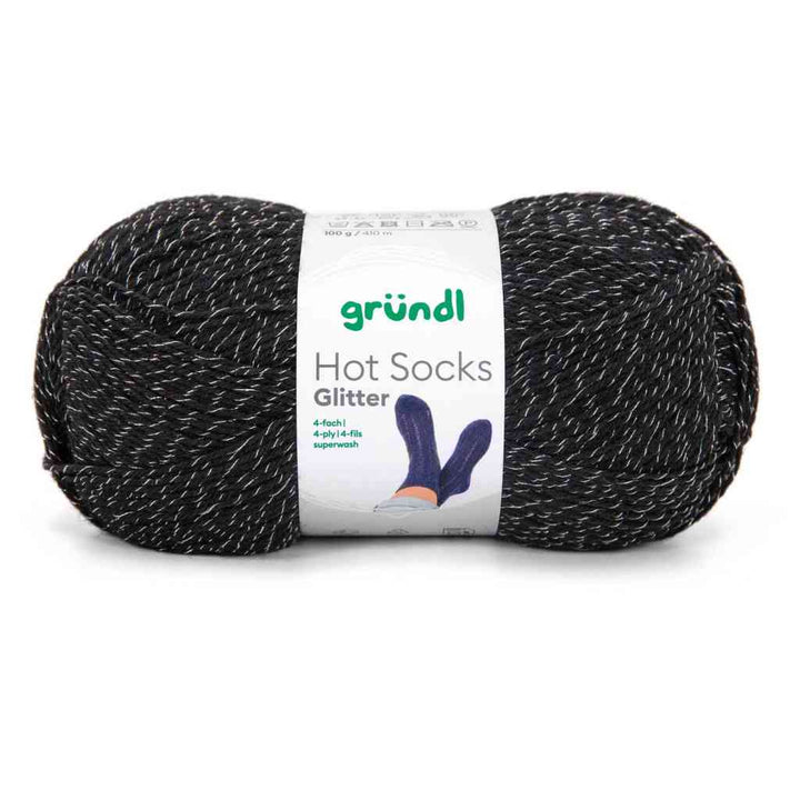 Gründl Hot Socks Glitter Sockenwolle, Farbe 10  schwarz glitter – Schurwolle und Synthetik bei Lieblingsgarn