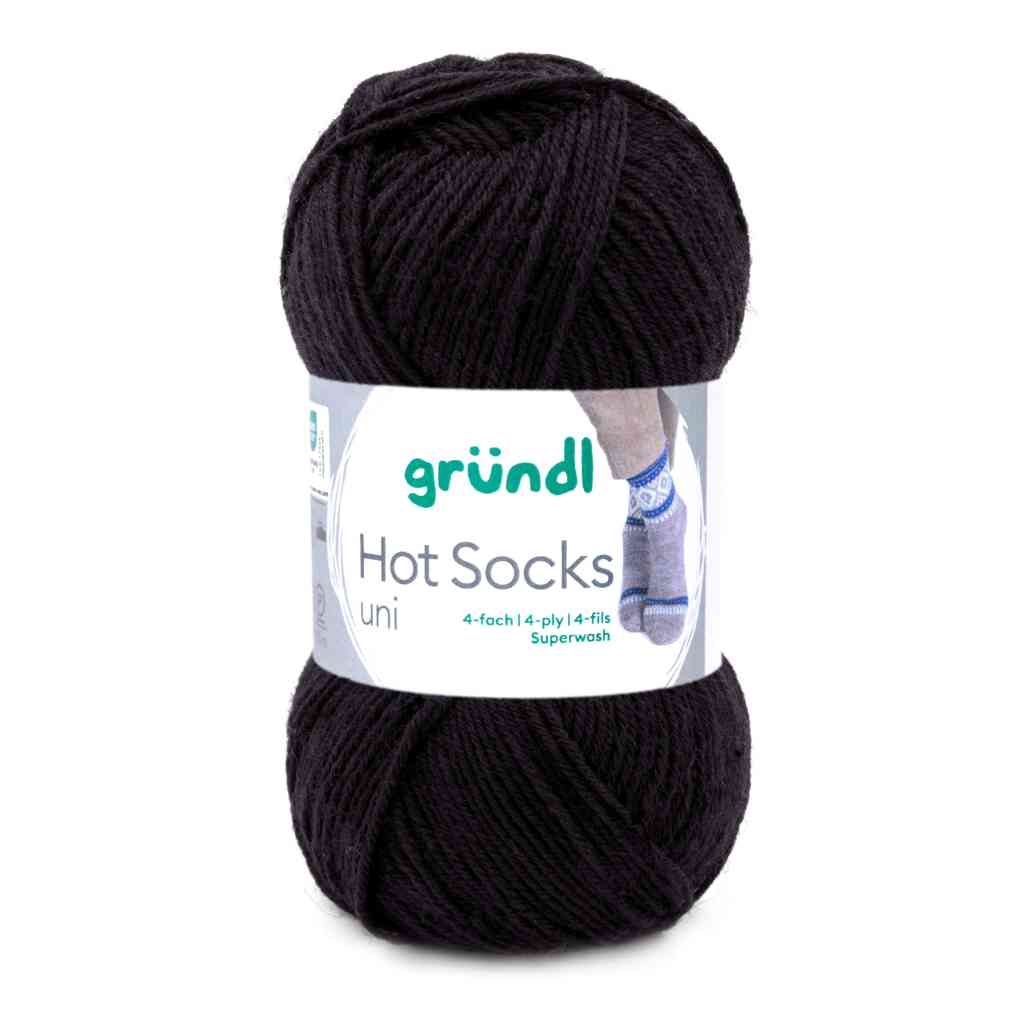 Gründl Hot Socks uni 50 Sockenwolle, Farbe 18  schwarz – Schurwolle und Synthetik bei Lieblingsgarn