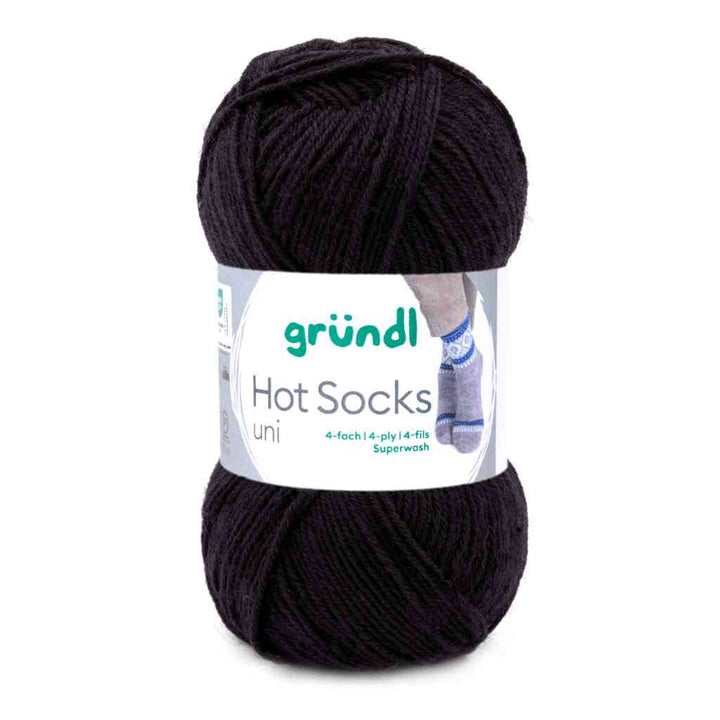 Gründl Hot Socks uni 50 Sockenwolle, Farbe 18  schwarz – Schurwolle und Synthetik bei Lieblingsgarn