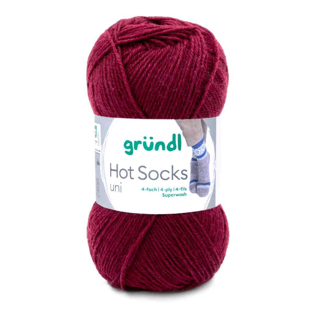 Gründl Hot Socks uni 50 Sockenwolle, Farbe 19  bordeaux – Schurwolle und Synthetik bei Lieblingsgarn