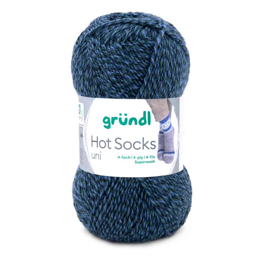Gründl Hot Socks uni 50 Sockenwolle, Farbe 23  blau grün meliert – Schurwolle und Synthetik bei Lieblingsgarn