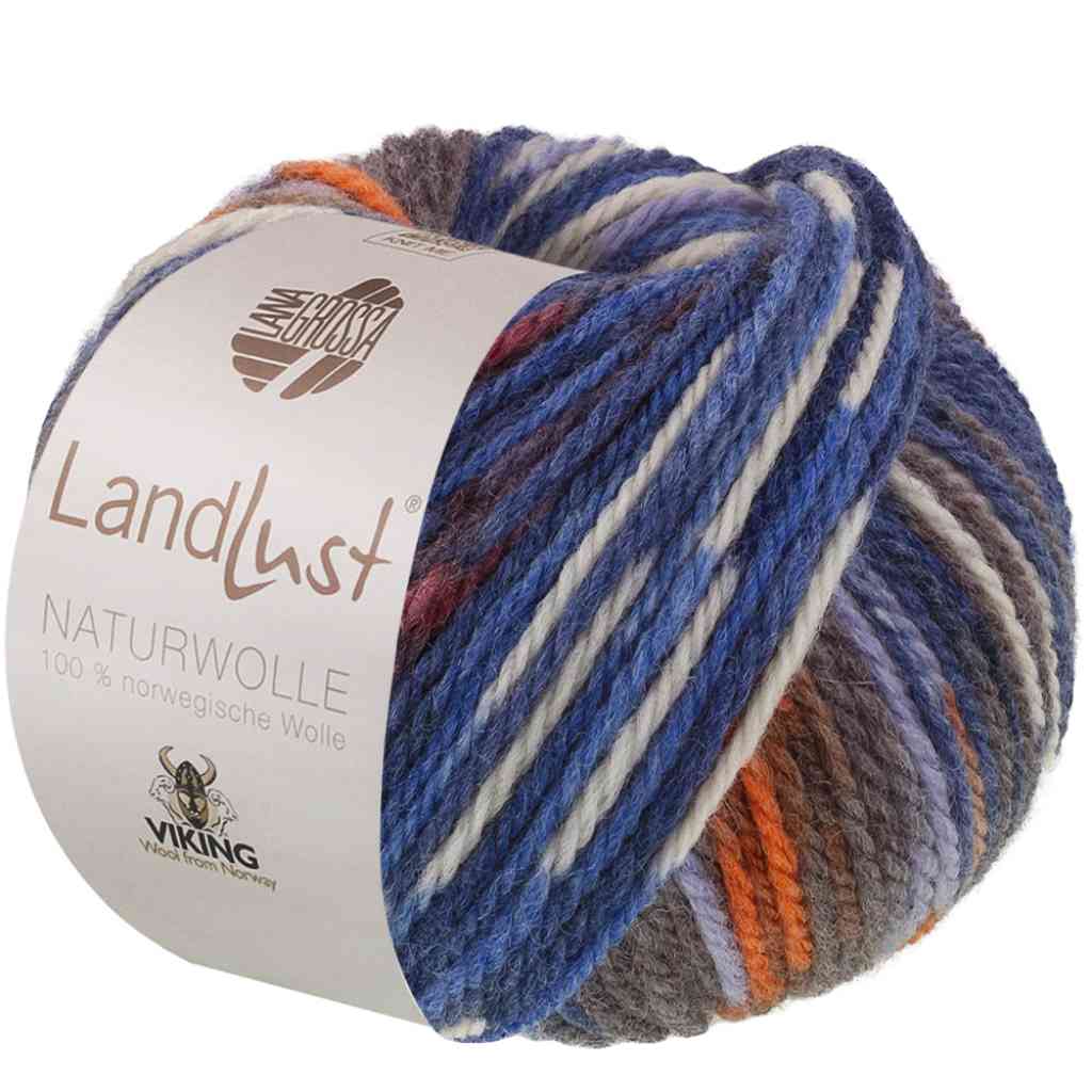 Lana Grossa Landlust Naturwolle, Farbe 102 Blau Orange gemustert – Schurwolle bei Lieblingsgarn