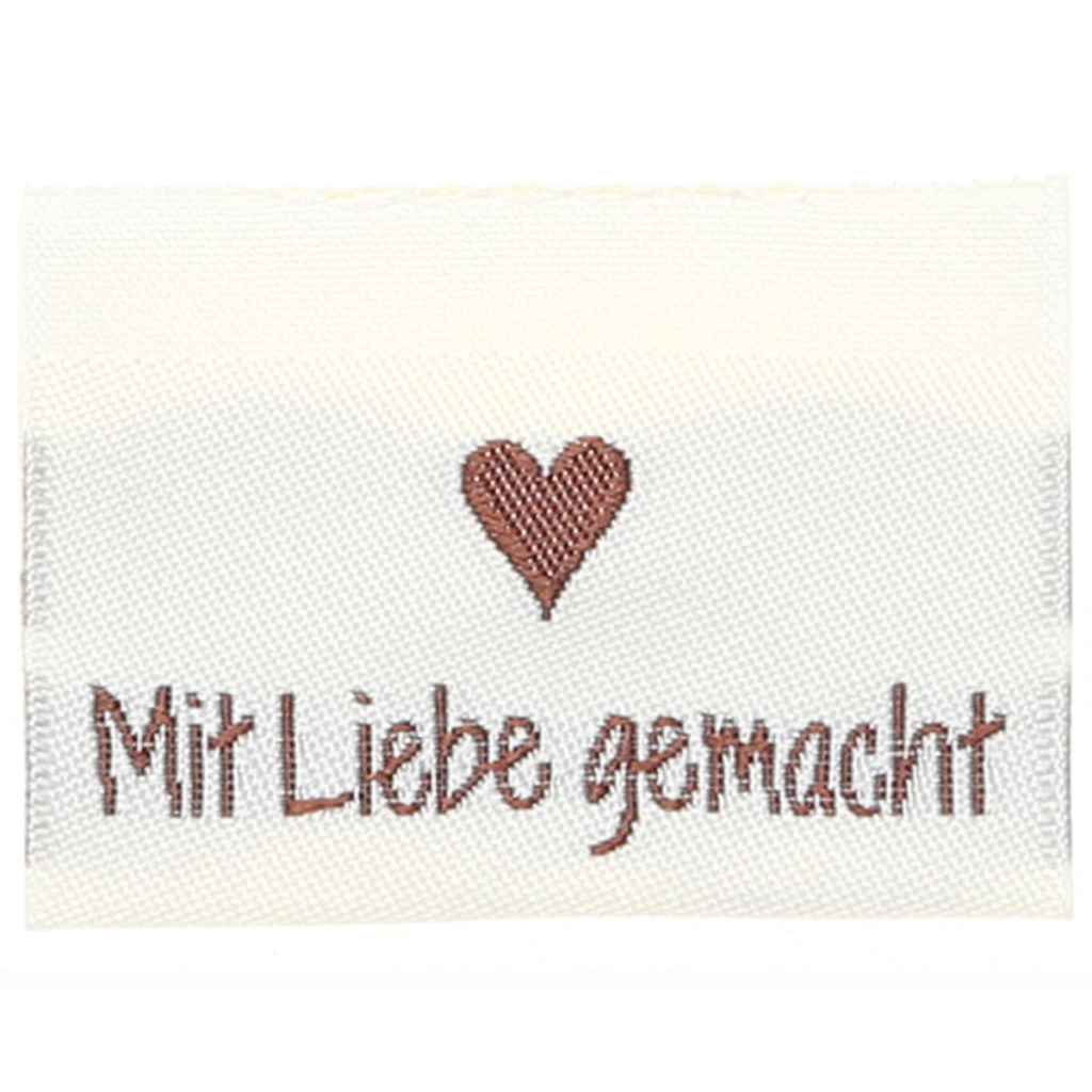 Go Handmade Gewebte Label 35 x 19 mm, Farbe Mit Liebe gemacht – Baumwolle bei Lieblingsgarn