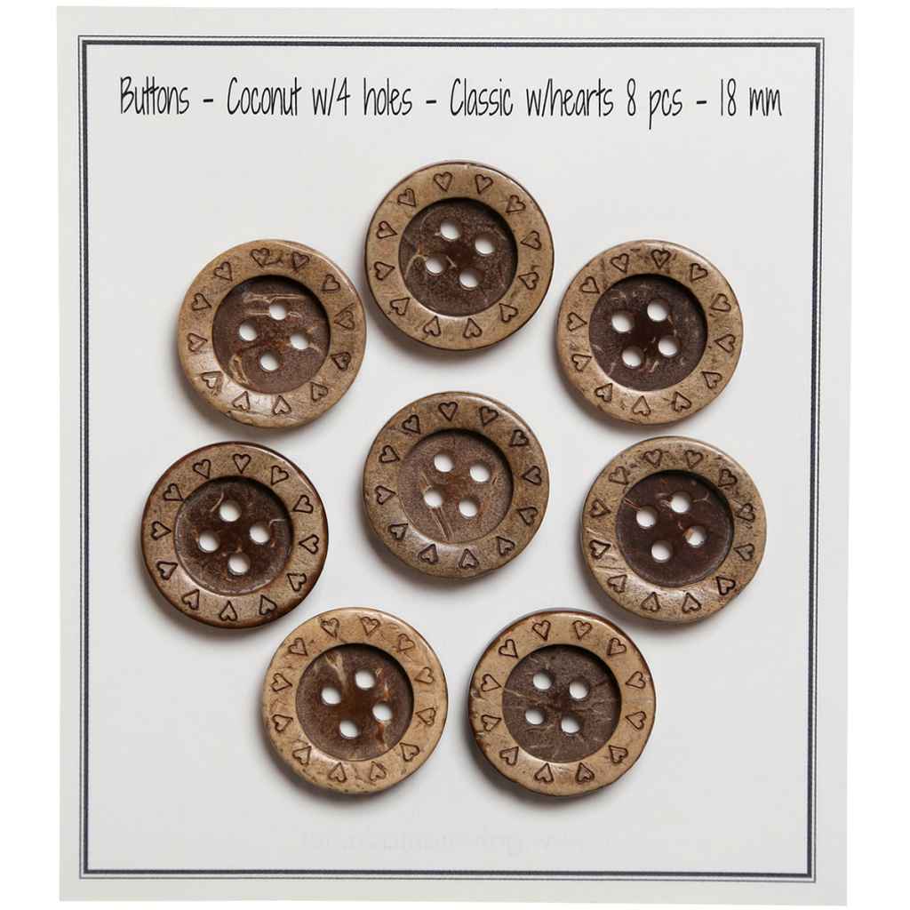 Go Handmade Kokosknöpfe mit Herzen, Farbe 18 – Holz bei Lieblingsgarn