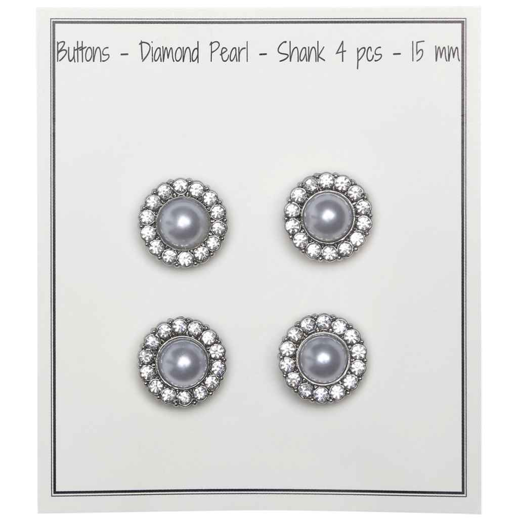 Go Handmade Knöpfe mit Diamanten und Perlen, Farbe Silver – Synthetik bei Lieblingsgarn