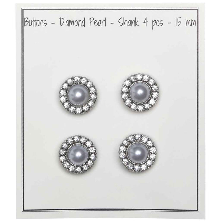 Go Handmade Knöpfe mit Diamanten und Perlen, Farbe Silver – Synthetik bei Lieblingsgarn
