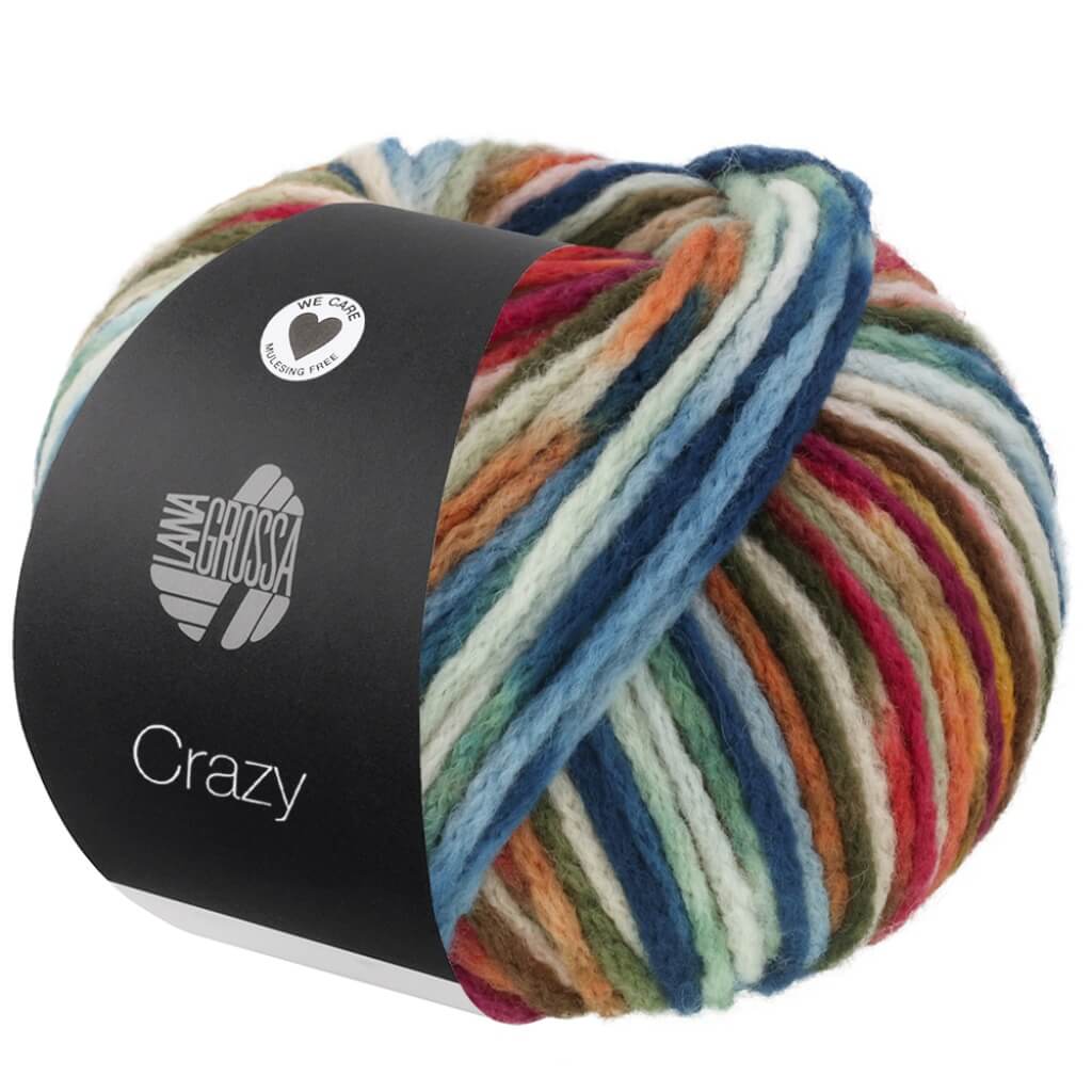 Lana Grossa Crazy, Farbe 2 Reseda /Waldgrün/Pfirsich/Hellbeige/Dunkelblau – Merino und Synthetik bei Lieblingsgarn