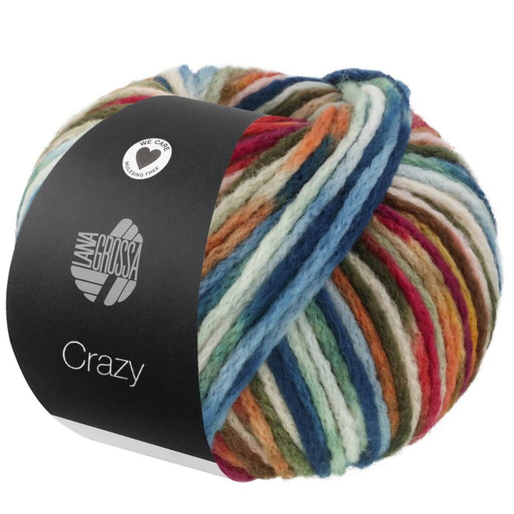 Lana Grossa Crazy, Farbe 2 Reseda /Waldgrün/Pfirsich/Hellbeige/Dunkelblau – Merino und Synthetik bei Lieblingsgarn