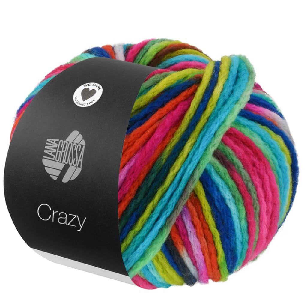 Lana Grossa Crazy, Farbe 6 Türkis/Neongrün/Azurblau/Azalee – Merino und Synthetik bei Lieblingsgarn