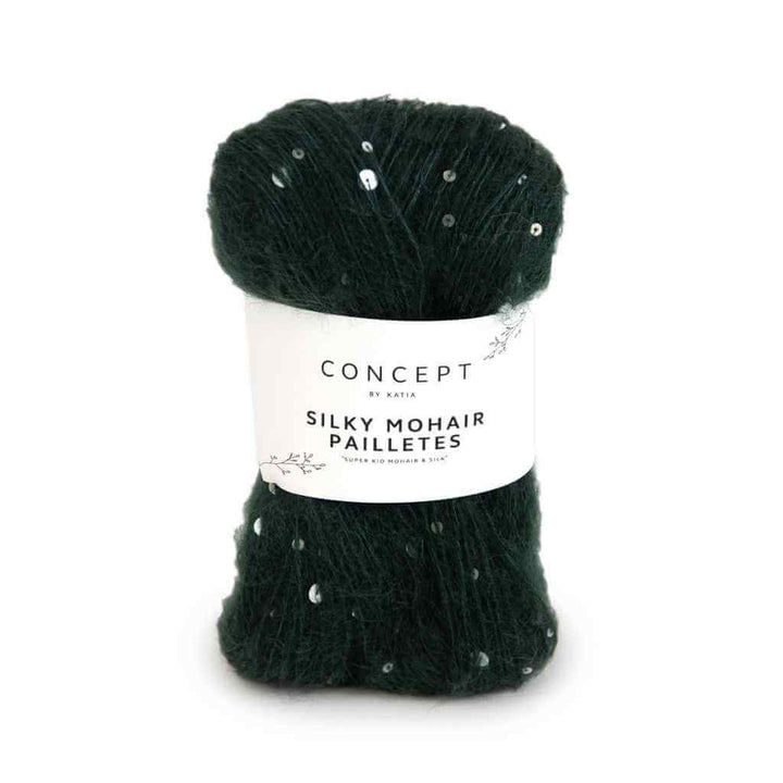 Katia Concept Silky Mohair Pailletes, Farbe 204 Flaschengrün – Baumwolle, Mohair und Schurwolle bei Lieblingsgarn