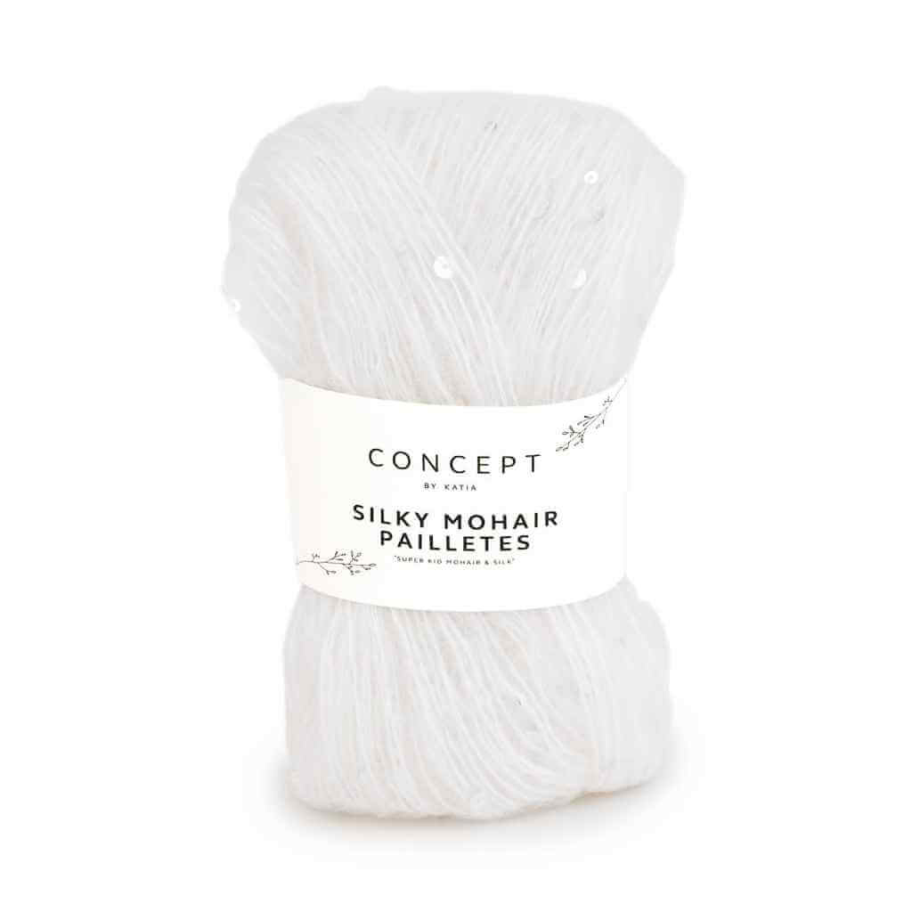 Katia Concept Silky Mohair Pailletes, Farbe 200 Weiß – Baumwolle, Mohair und Schurwolle bei Lieblingsgarn