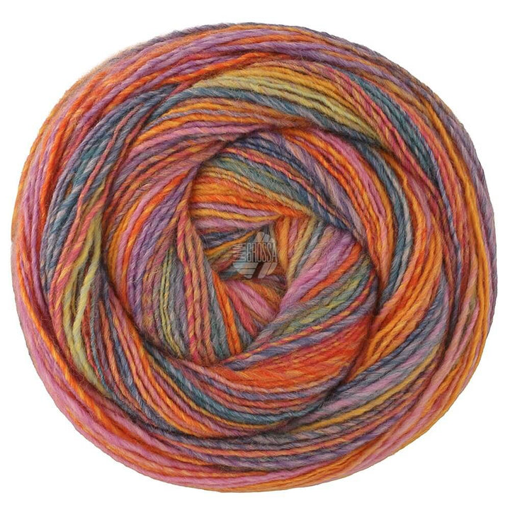 Lana Grossa Gomitolo Disegno, Farbe 523 Lila/Pistazie/Pink/Rotorange/Orange/Petrol/ Jeansblau bei Lieblingsgarn