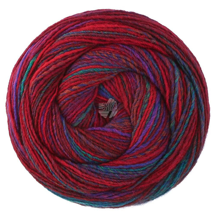 Lana Grossa Gomitolo Disegno, Farbe 527 Rot/Weinrot/Violett/Petrol/Braunrot – Schurwolle und Synthetik bei Lieblingsgarn