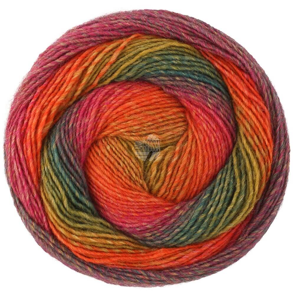 Lana Grossa Gomitolo Versione - Bobbel Wolle, Farbe 464 Dunkeloliv/ grün/Grauviolett/Fuchsia/Rot – Acryl bei Lieblingsgarn