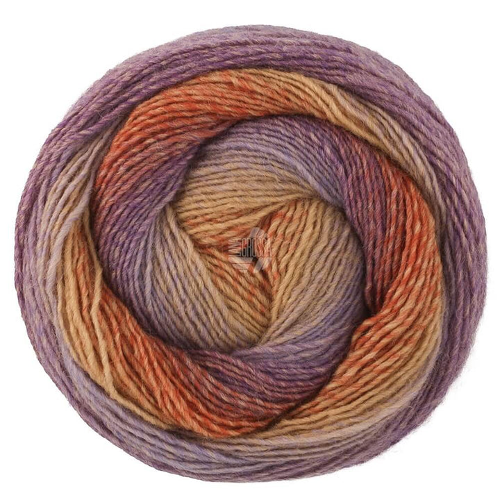 Lana Grossa Gomitolo Versione - Bobbel Wolle, Farbe 466 Camel/Terrakotta/Dunkelrot/Violett/Graulila bei Lieblingsgarn