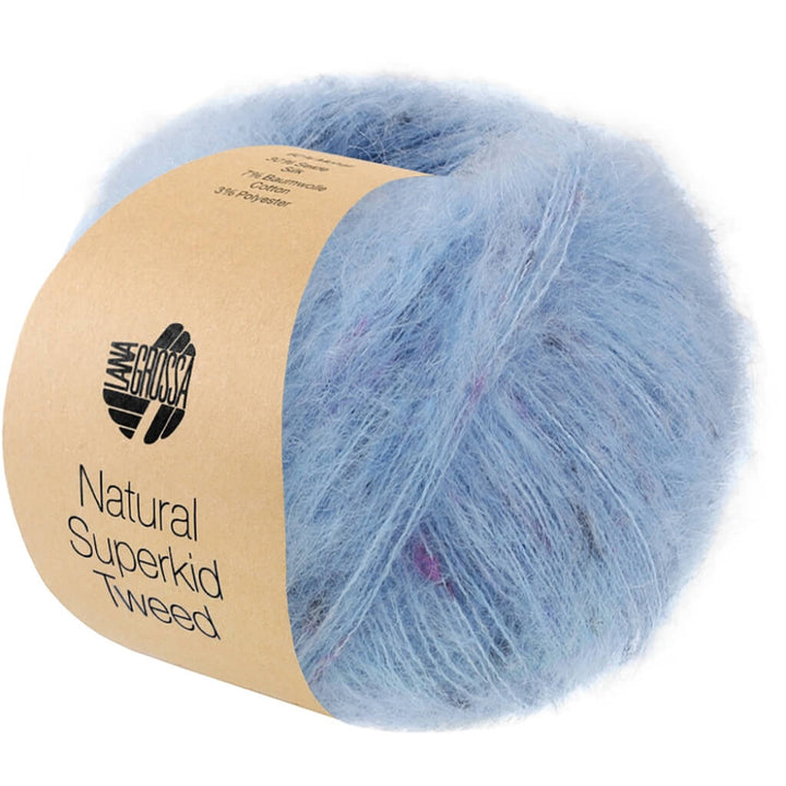 Lana Grossa Natural Superkid Tweed, Farbe 643 Hellblau – Baumwolle, Mohair und Seide bei Lieblingsgarn