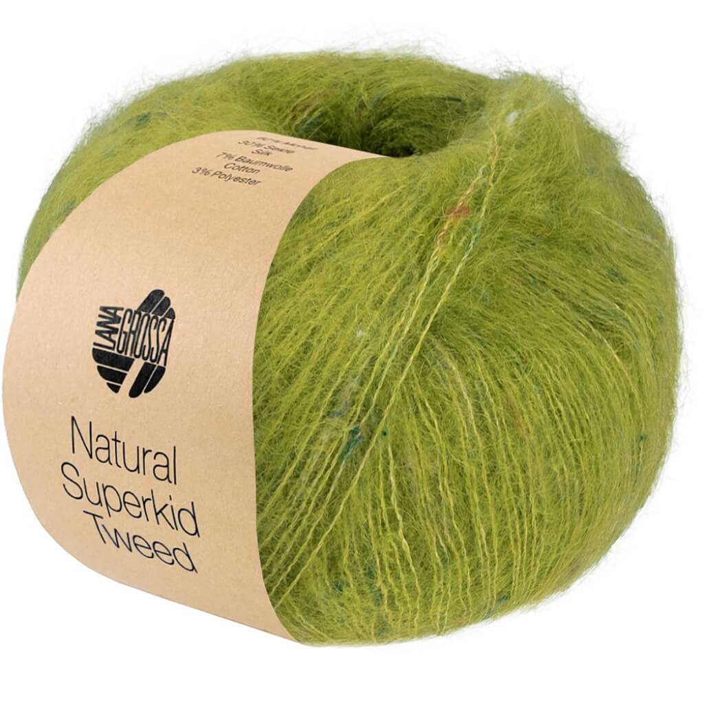 Lana Grossa Natural Superkid Tweed, Farbe 645 Kiwigrün – Baumwolle, Mohair und Seide bei Lieblingsgarn
